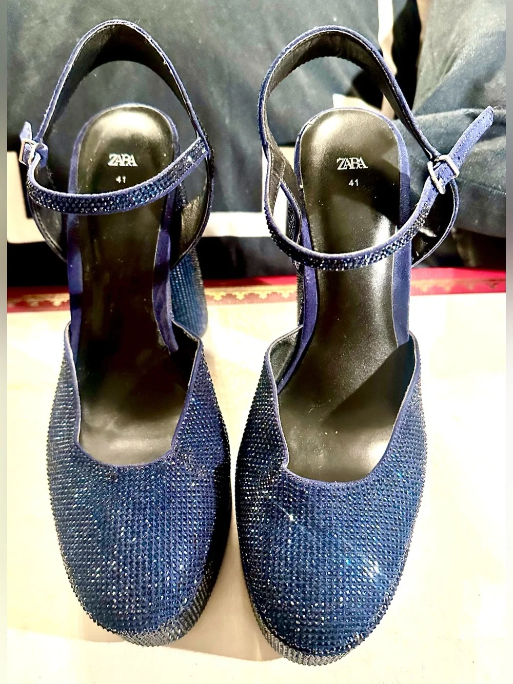 Zara Sparkling Navy Platform Mary Jane Heels